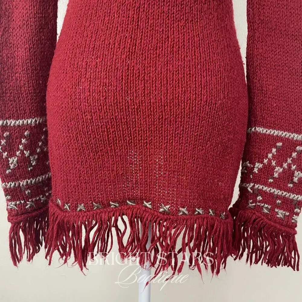 Rare Vintage Knit Cardigan Fringe ALT Red ASO Mary-Kate Olsen Ashley Olsen